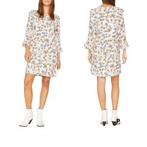 Sanctuary white background with floral pattern 3/4 sleeves and flutter at bodice